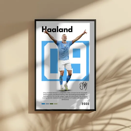 Discover Erling Haaland Manchester City Football Poster - Premier League Vertical Matte Print