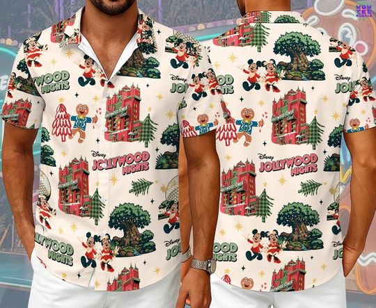 Discover Disneyland Jollywood Nights 2025 Christmas Hawaiian Shirt, Hollywood Studios Xmas, Very Merry Christmas Trip, Jollywood Nights Lights Hawaii