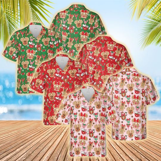 Discover Disney Minnie Gingerbread Collection Christmas Hawaiian Shirt, Minnie Mouse Goofy Daisy Donald Pluto Hawaii, Winter Disneyland