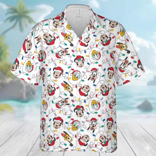 Discover Mickey Christmas Lights Hawaiian Shirt, Mickey and Friends Christmas Button Shirt, Disney Xmas Holiday Shirt