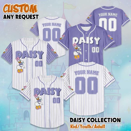 Discover Custom Daisy Duck Collection Baseball Jersey, Disney Daisy Baseball Shirt, Disneyland Jersey, Disneyworld Shirt, Magic Kingdom Gifts