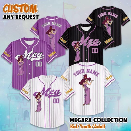 Discover Custom Megara Hercules Baseball Jersey, Disney Meg Sports Jersey, Custom Meg Jersey for Disney Fans, Hercules Couple Trip Outfit