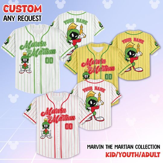 Personalized Marvin the Martian Baseball Jersey, Custom Marvin the Martian Sports Jersey, Funny Cartoon Jersey Gift, Gift For Fan