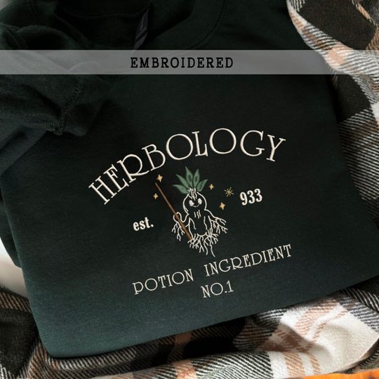 Discover Embroidered Herbology Sweatshirt, Botanical Shirt, Wizard Book Shop, Reading Sweater, Herbology Plants Sweatshirt, Witchcraft School Hoodie
