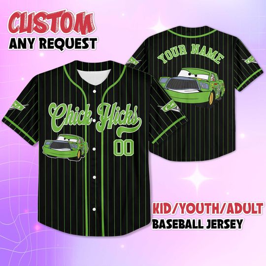 Discover Personalized Chick Hicks Black Baseball Jersey, Custom Disney Car Shirt, Disneyland Jersey Gift for Kids & Disney Fans
