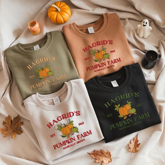 Embroidered Hagrid's Pumpkin Patch Sweatshirt, Fall Sweatshirt, Hagdrid's Pumpkin Farm Shirt, Halloween Tee,Spooky Season,Thanksgiving Shirt