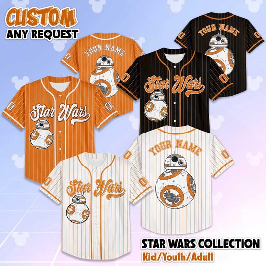Discover Personalized Star Wars BB-8 Baseball Jersey, Custom Droid Jersey Shirt, Galaxy Wars Outfit, Gift for Star Wars Fans & Droid Lovers