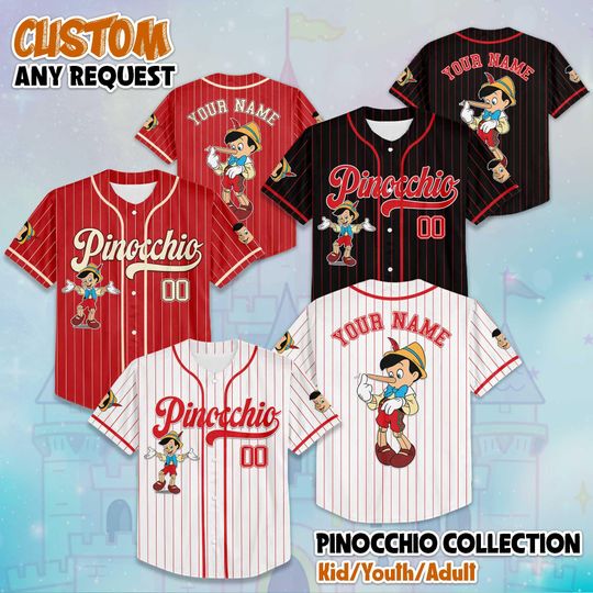 Discover Custom Pinocchio Collection Baseball Jersey, Disney Pinocchio Jersey, Disneyland Baseball Team Outfit, Birthday Gift For Fans