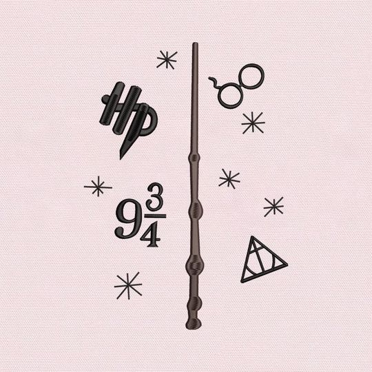 Discover Wizard Wand Embroidery Design, Christmas Embroidered, Fantasy Wizard Embroidery File, Vintage HP ,5 sizes, Instant Download