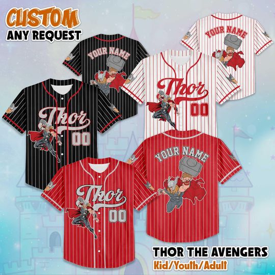 Discover Personalized Thor The Avengers Baseball Jersey, Custom Thor Marvels Avengers Assemble Superhero Jersey Shirt, Disney Birthday Gift