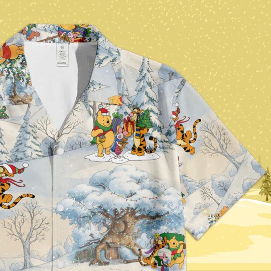 Discover Disney Winnie Pooh and Friends Christmas Hawaiian Shirt, Hundred Acre Wood Shirt, Disney Pooh Xmas, Eeyore Piglet Tigger, Classic Pooh Shirt