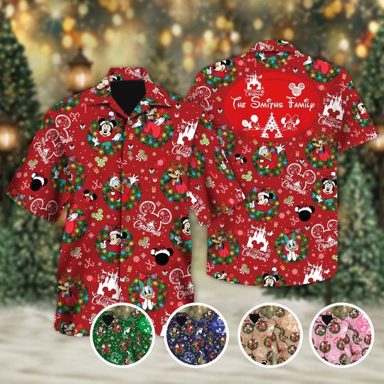 Discover Personalized Name Mickey and Friends Christmas Button Up, Custom Disneyland Christmas Hawaiian Shirt, Mickey Minnie Xmas Button Shirt