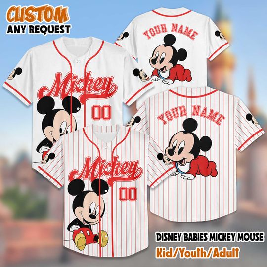 Discover Personalized Disney Babies Mickey Mouse Baseball Baseball Jersey, Custom Mickey Mouse Baseball Jersey, Disneyland Baseball Team Outfit