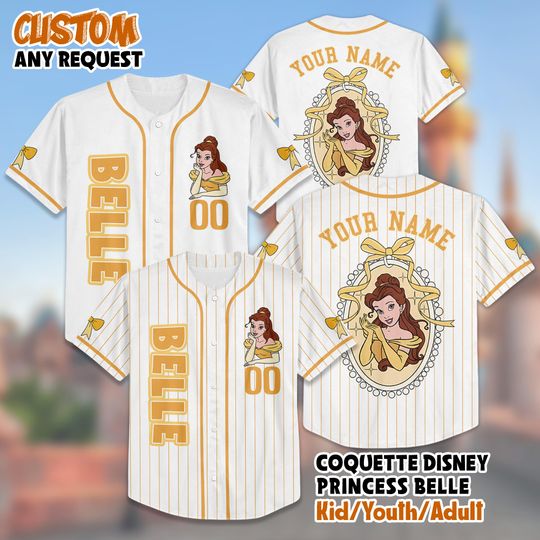 Discover Custom Coquette Disney Princess Belle Baseball Jersey, Custom Princess Belle Jersey Shirt, Beauty and the Beast Birthday Gift