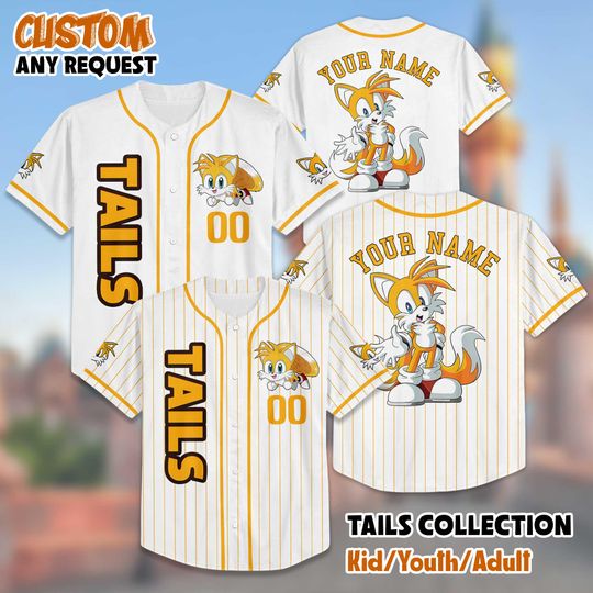 Discover Personalized The Hedgehog Tails Baseball Jersey, Custom Tails Birthday Jersey Shirt, Sonic Birthday Boy Jersey, Disney Baseball Team Outfit