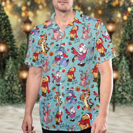 Discover Winnie The Pooh Christmas Hawaiian Shirt, Disney Pooh And Friends Christmas Button Up, Disney Christmas Family Shirt, Pooh Lovers Shirt