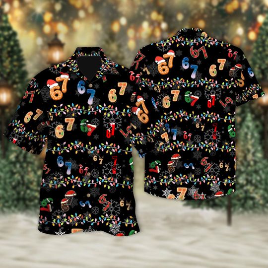 Discover Six Seven Meme Christmas Button Up, Funny Santa Says Six Seven Xmas Hawaiian Shirt, Six Seven Hawaii Shirt, 67 Christmas Button Shirt Gift