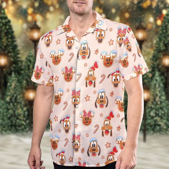 Discover Disney Mickey Minnie Donald Christmas Cookie Button Up, Disney Baking & Co Holiday Hawaiian Shirt, Mickey Gingerbread Shirt Gift