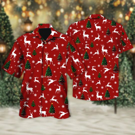 Discover Christmas Reindeer Button Up, Christmas Themed Hawaiian Shirt, Christmas Tree Button Shirt, Christmas Hawaii Shirt, Winter Shirt Gift