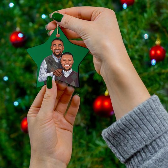 Saquon Barkley & Jalen Hurts Ceramic Christmas Ornament: Eagles Super Bowl