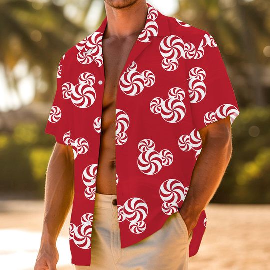Discover Mickey Candy Cane Peppermint Hawaiian Shirt, Very Merry Christmas Party Button Shirt, Winter Christmas Disney Hawaiian, Xmas Party