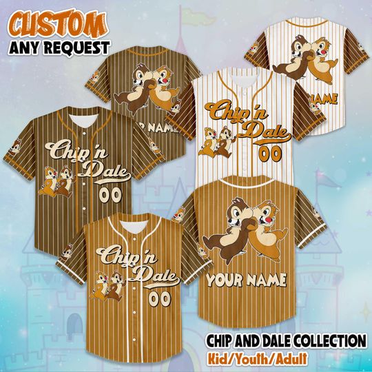 Discover Personalized Chip and Dale Baseball Jersey, Custom Chip and Dale Jersey Shirt, Disney Birthday Gift, Disney Baseball Team Outfit