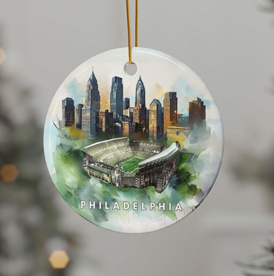 Discover Watercolor Philadelphia Skyline & Stadium Ornament, Gift for Sports Fans, Christmas Tree Decor, Holiday Philly  Ornament
