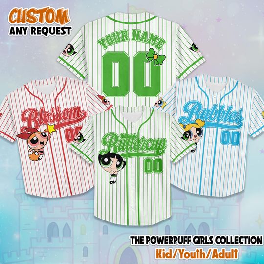 Discover Personalized The Powerpuff Girls Collection Baseball Jersey, Custom The Powerpuff Girls Jersey Shirt, Disney Shirt, Magic Kingdom Shirt