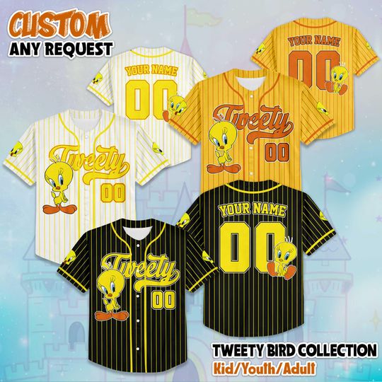 Discover Custom Tweety Bird Collection Baseball Jersey, Custom Tweety Jersey Shirt, Tweety Birthday Gift, Disney Baseball Team Outfit