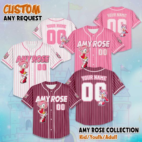 Discover Personalized The Hedgehog Amy Rose Baseball Jersey, Custom Amy Rose Jersey Shirt, Sonic Birthday Boy Jersey, Disney Baseball Team Outfit