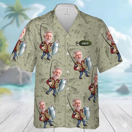 Discover Custom Photo Fishing Hawaiian Shirt, Fishing Lover Button Shirt, Christmas Gift For Fishing Lover
