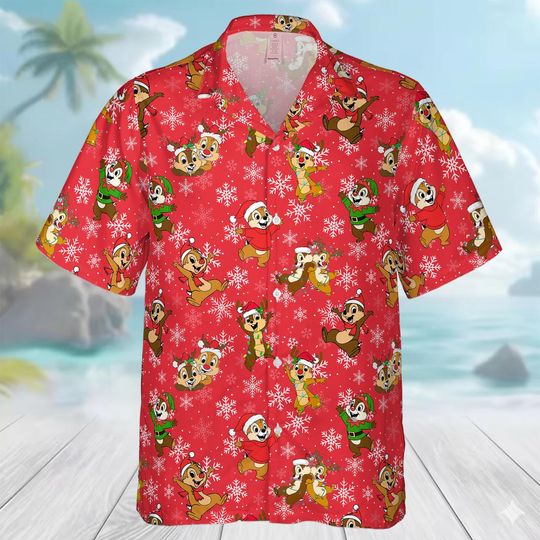 Discover Chip And Dale Christmas Hawaiian Shirt, Disney Holiday Button Up Shirt, Chip Dale Lover Gift,  Xmas Party Outfit