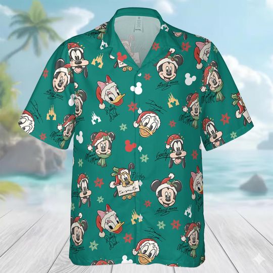 Discover Retro Mickey and Friends Hawaiian Shirt, Christmas Mickey Button Up Shirt, Xmas Party Outfit