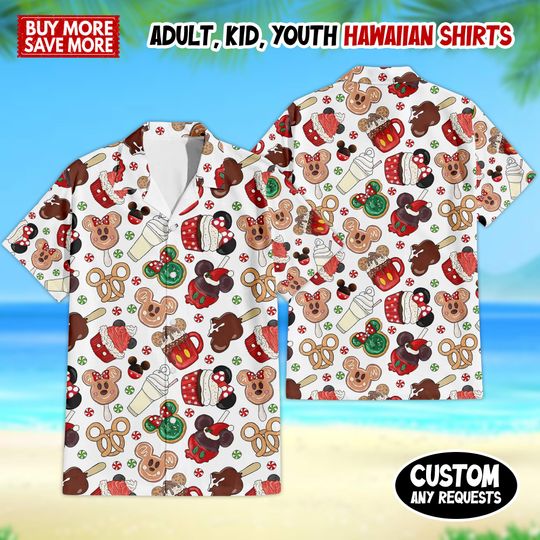 Discover Mickey Ears Christmas Hawaii Shirt, Mickey Mouse Xmas Button Up Shirt, Mickey Cartoon Holiday Hawaiian Shirt, Magic Kingdom Shirt
