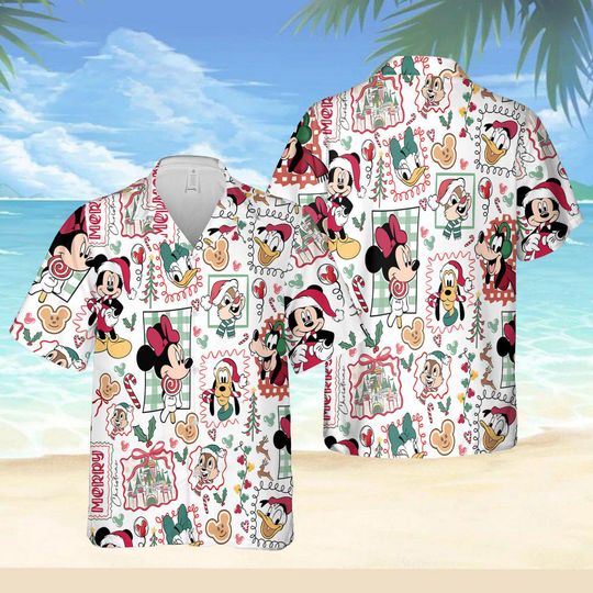 Discover Disney Santa Mickey And Friends Christmas Hawaiian Shirt, Mickey's Very Merry Christmas Party Button Shirt, Mickey Xmas Holiday Hawaii Shirt