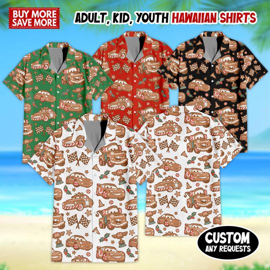 Discover Retro Coquette Disney Cars Gingerbread Hawaiian Shirt, Disney Christmas Baby Tee Crop Shirt, Lightning Mcqueen Shirt, Disney Cars Land Shirt