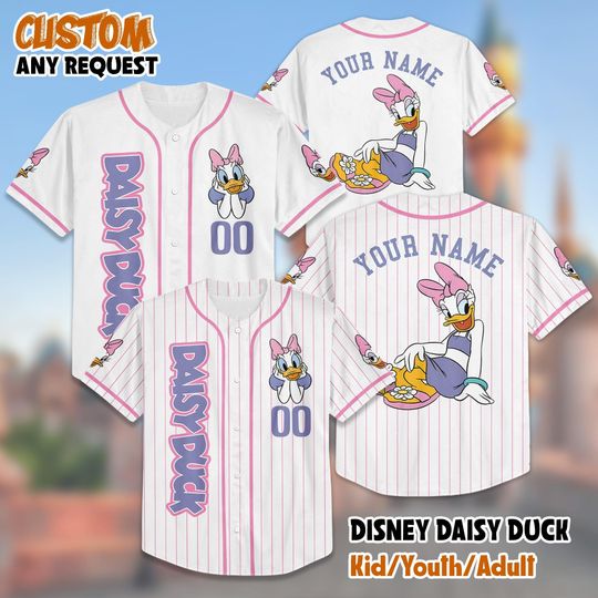 Discover Personalized Disney Daisy Duck Collection Baseball Jersey, Custom Daisy Duck Jersey Shirt, Birthday Gift, Disneyland Baseball Team Outfit
