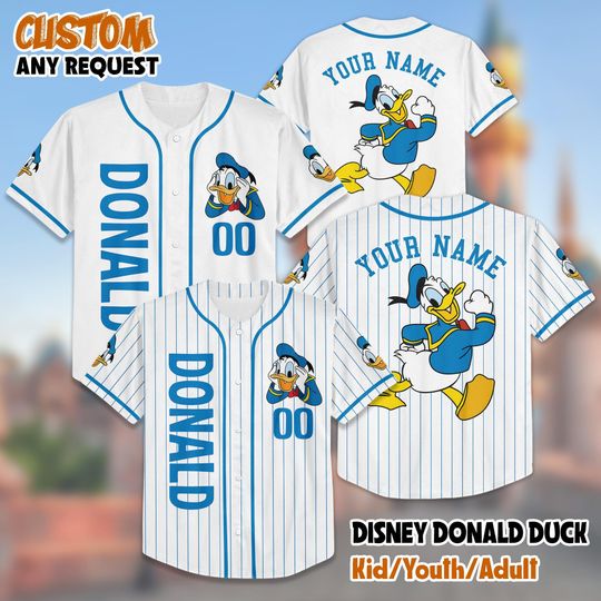 Discover Personalized Disney Donald Duck Collection Baseball Jersey, Custom Donald Duck Jersey Shirt, Birthday Gift, Disneyland Baseball Team Outfit