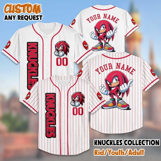 Discover Personalized The Hedgehog Knuckles Baseball Jersey, Custom Knuckles Birthday Jersey Shirt, Sonic Birthday Gift, Disney Baseball Team Outfit