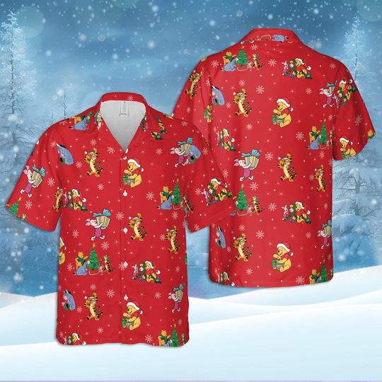 Discover Disney Winnie the Pooh Christmas Hawaiian Shirt, Pooh And Friends Button Shirt, Aloha Hawaiian Shirt, Summer Vacation Hawaii Shirt