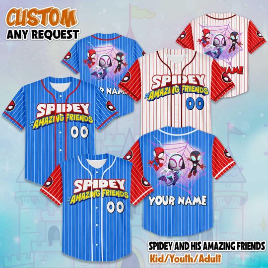 Discover Personalized Spidey and His Amazing Friends Baseball Jersey, Custom Disney Spidey Jersey Shirt, Disney Birthday Gift