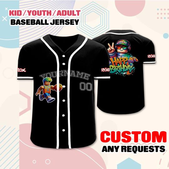 Custom Roblox Gaming Jersey for Kids Youth Adults  Personalized Name Number, Colorful Player Gift, Fun Gamer Outfit for Birthday or Events