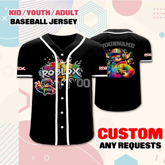 Discover Personalized Roblox Gamer Jersey for Kids Youth Adult  Custom Name Number, Colorful Gaming Outfit, Cool Player Gift for Boys Girls