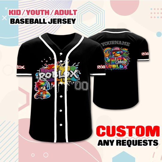 Custom Roblox Gamer Jersey for Kids Youth Adult  Personalized Name & Number, Cool Gaming Outfit, Rainbow Character Shirt, Gift for Gamers