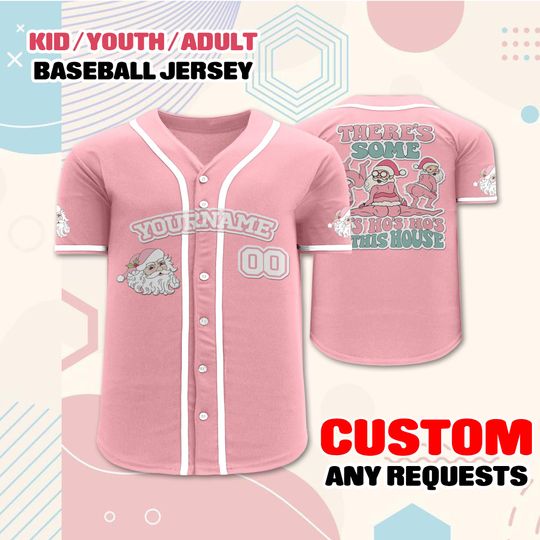 Discover Custom Funny Santa Baseball Jersey, Personalized Pink Christmas Shirt with Name and Number, Kids Youth Adult Sizes, Ho Ho Ho Holiday Outfit