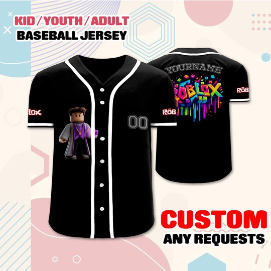 Custom Roblox Baseball Jersey, Personalized Gamer Shirt for Kids Youth Adults, Roblox Outfit Gift
