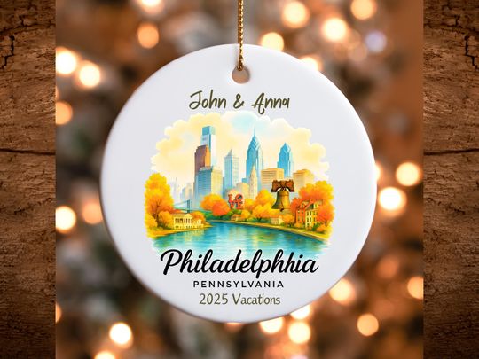 Philadelphia Pennsylvania Personalized Ceramic Ornament, Christmas Tree Decoration, Custom Holiday Keepsake, Christmas gifts, Unique Gift