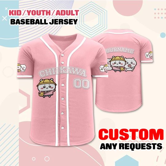 Discover Custom Chiikawa Baseball Jersey, Cute Anime Shirt with Personalized Name & Number, Kawaii Pastel Outfit for Kids And Adults