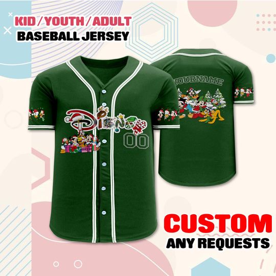 Discover Custom Christmas Disney Baseball Jersey, Personalized Mickey & Friends Holiday Shirt, Family Matching Xmas Outfit