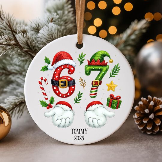 Discover Custom Six Seven Ceramic Ornament, Gen Z Slang Teen Keepsake, Funny Teenager Ceramic Ornament, 67 Six Seven Meme Ceramic Ornament